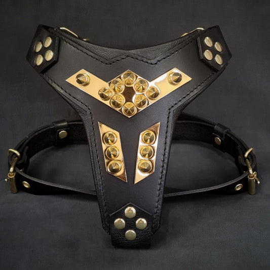 ''Midas'' leather dog harness gold medium size-0