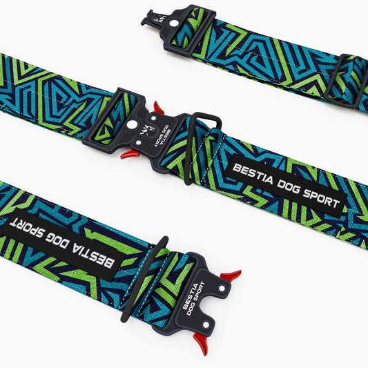 Bestia Dog Sport GripPro Print Collar - Blue&Green-0