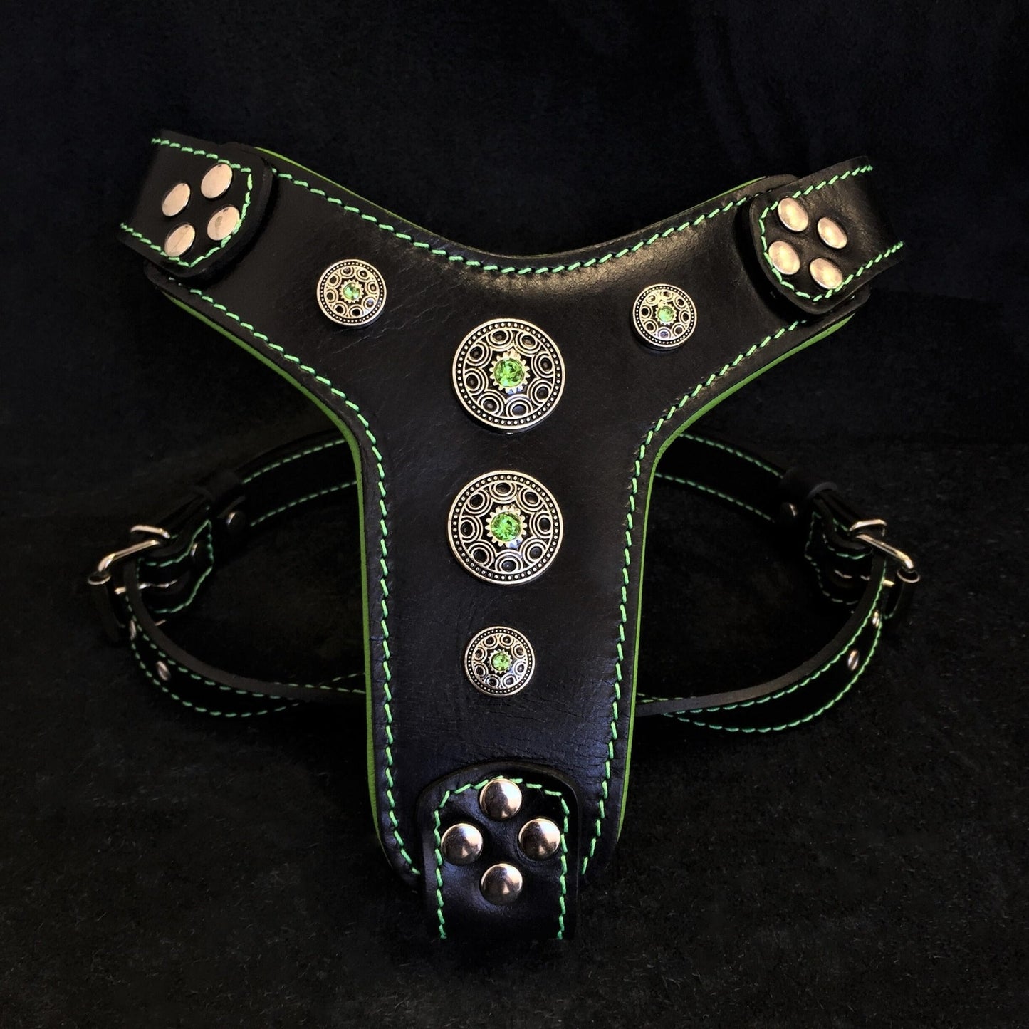 The ''Bijou'' harness Black & Green Small to Medium Size-0