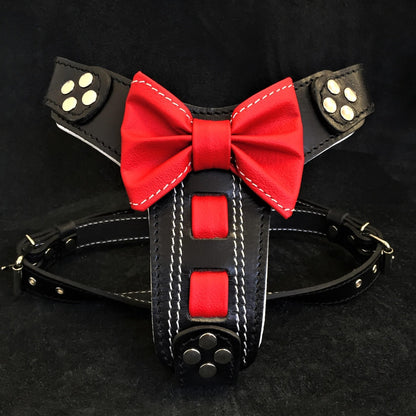 The "Bowtie" handmade leather harness black Small to Medium Size-0