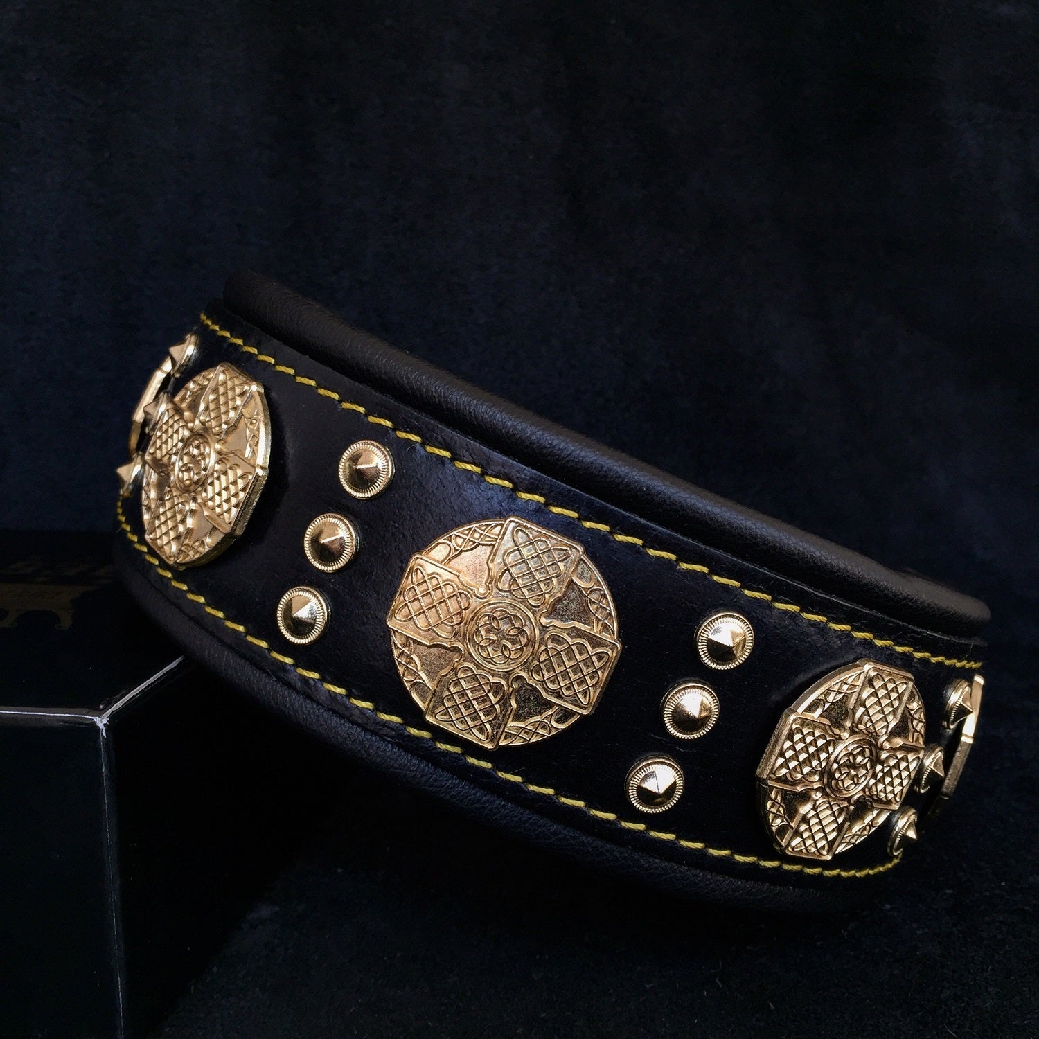 The "Maximus" collar 2.5 inch wide black & gold-0