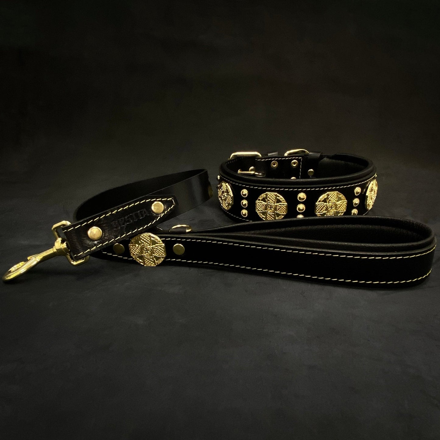 The "Maximus" collar 2.5 inch wide black & gold-2