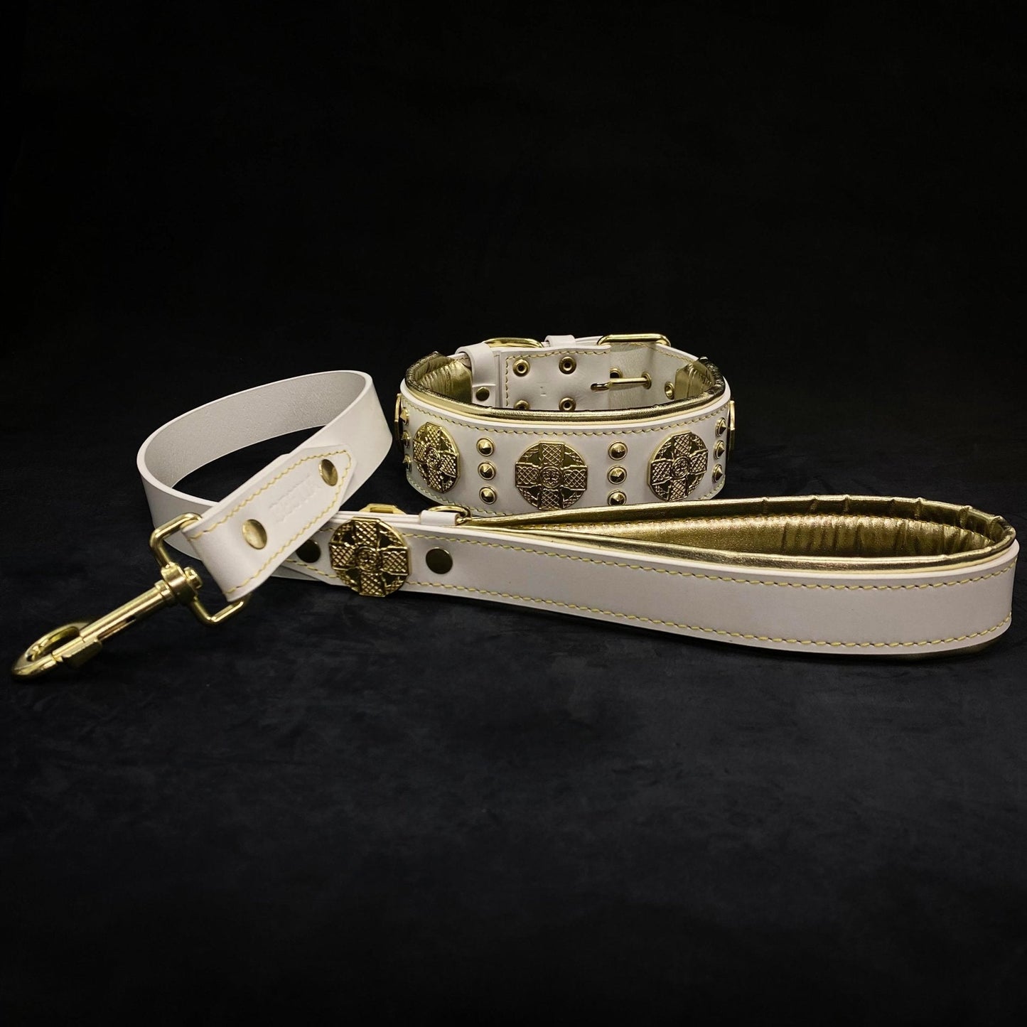 The "Maximus" collar 2.5 inch wide white & gold-2